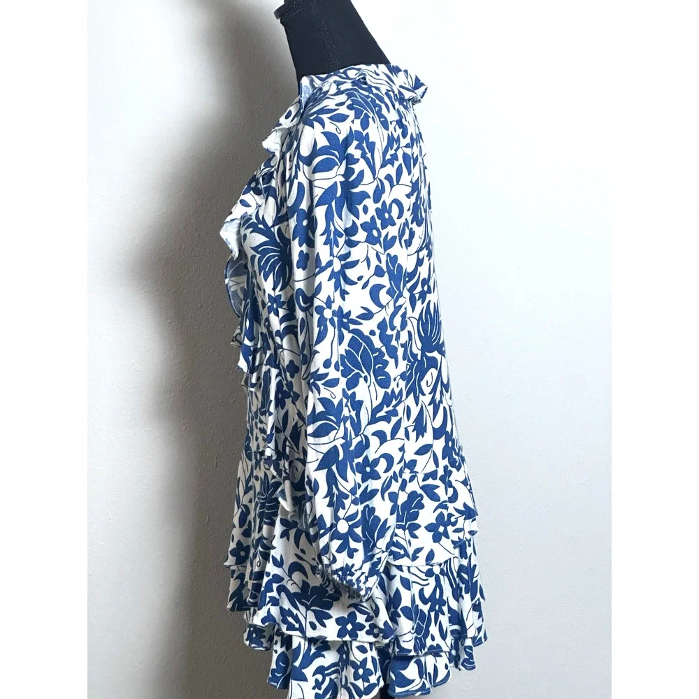 Free‎ People Rebecca Ruffle Cottagecore Dress Whimsy Blue White XS